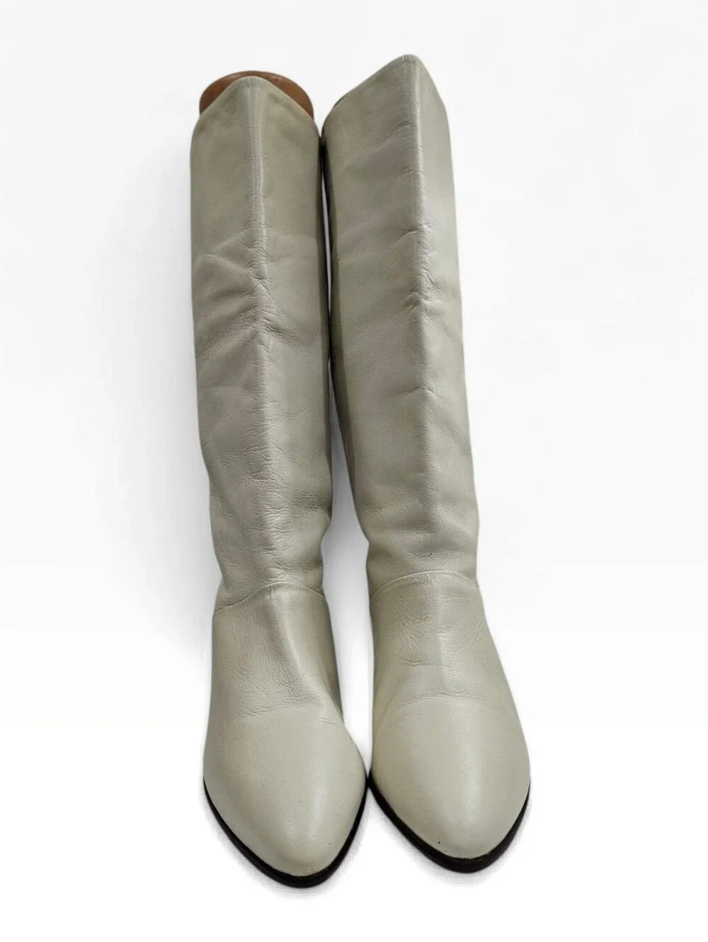 Vintage 80s Women Cream Leather Slouch Flat Boots 8M Made in Brazil